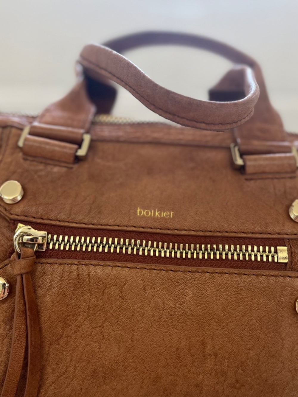 Botkier Satchel Bag Tan Pebbled Leather Gold Hardware Handbag - Picture 5 of 9